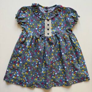 Girls Blue Floral Ruffle Collar Dress